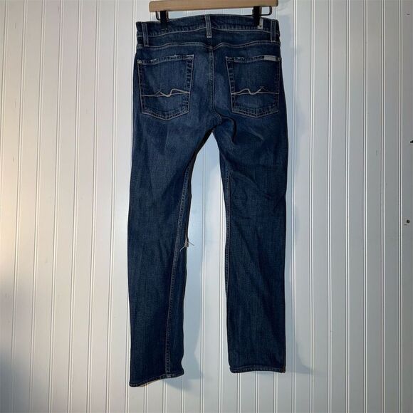 7 for all Mankind Paxtyn High Rise Distressed Skinny Jeans Blue 30 Dark Wash - Picture 3 of 10